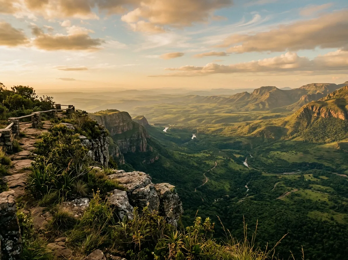 God's Window, вид с обрыва на бескрайнюю зелёную равнину Лоувелда